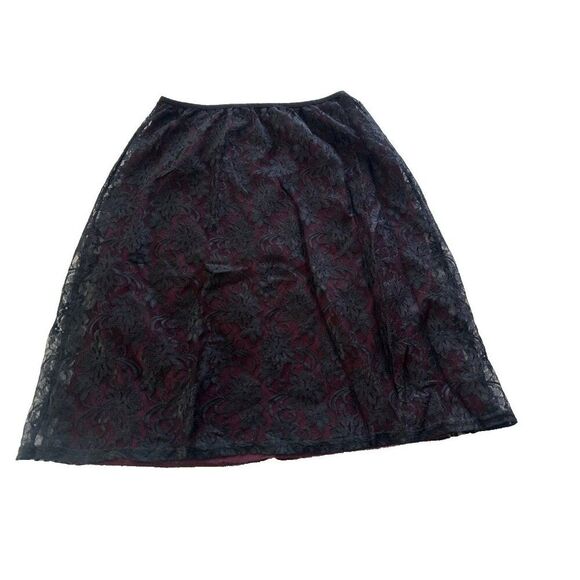 VTG Vintage Studio Small Red and Black Lace Overlay Pull on Mini Skirt Goth Vamp - Picture 1 of 5